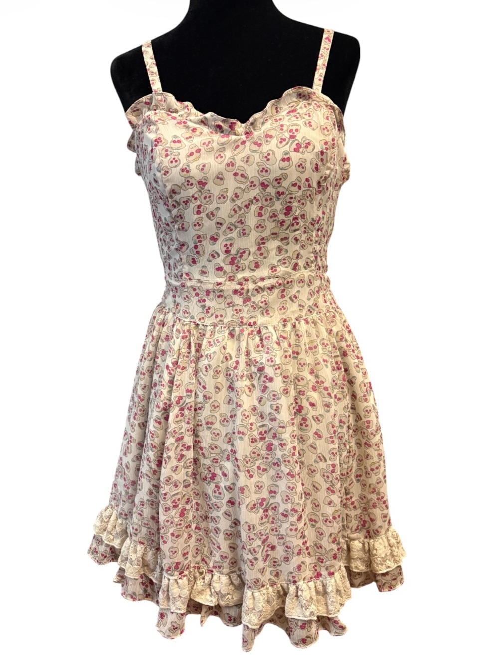 Tripp NYC  vintage skull lace ruffle trim dress size small